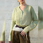 Linen V-Neck Shirt - Collarless Design for Casual Wear - Lightweight and Breathable