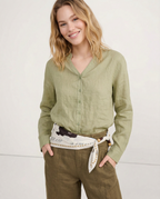 Linen V-Neck Shirt - Collarless Design for Casual Wear - Lightweight and Breathable
