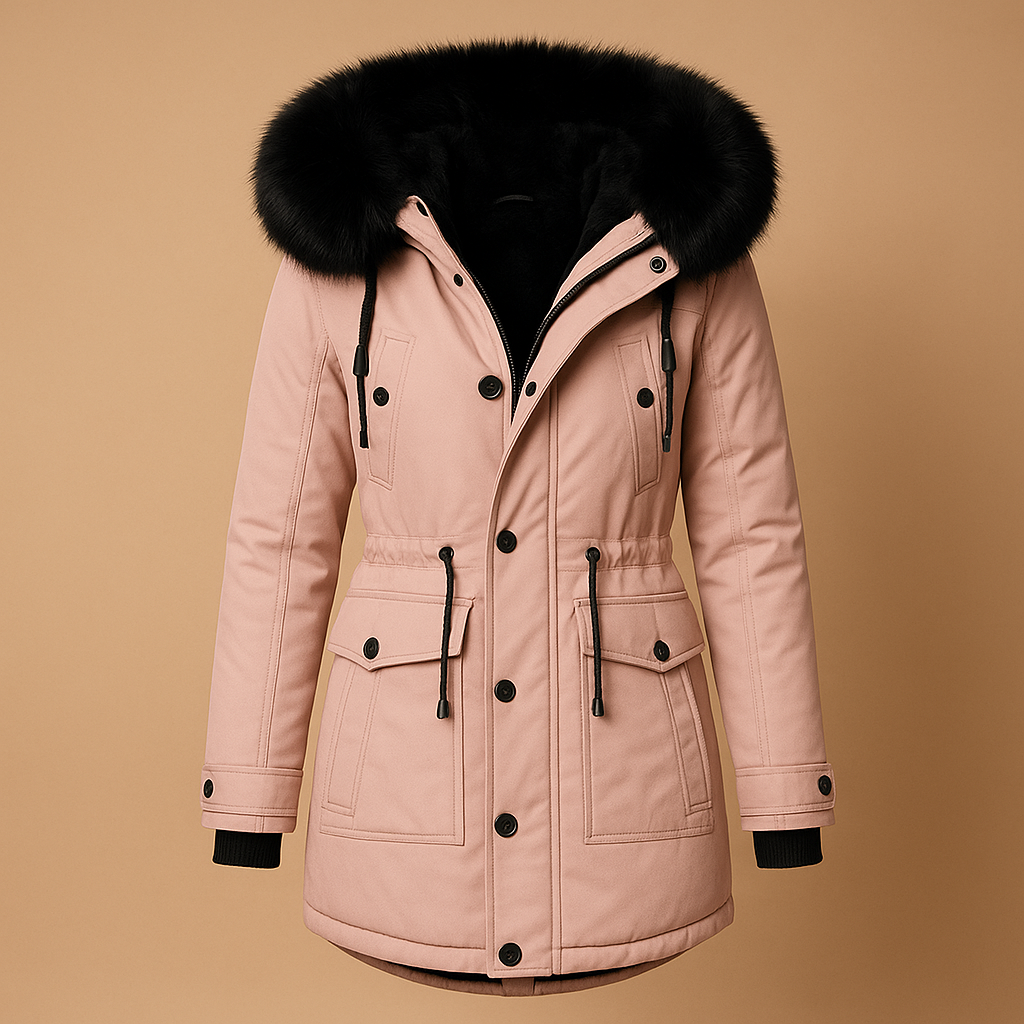 Long Waterproof Winter Coat for Women with Faux Fur Hood - Stylish and Warm Outerwear for Cold Weather Pink