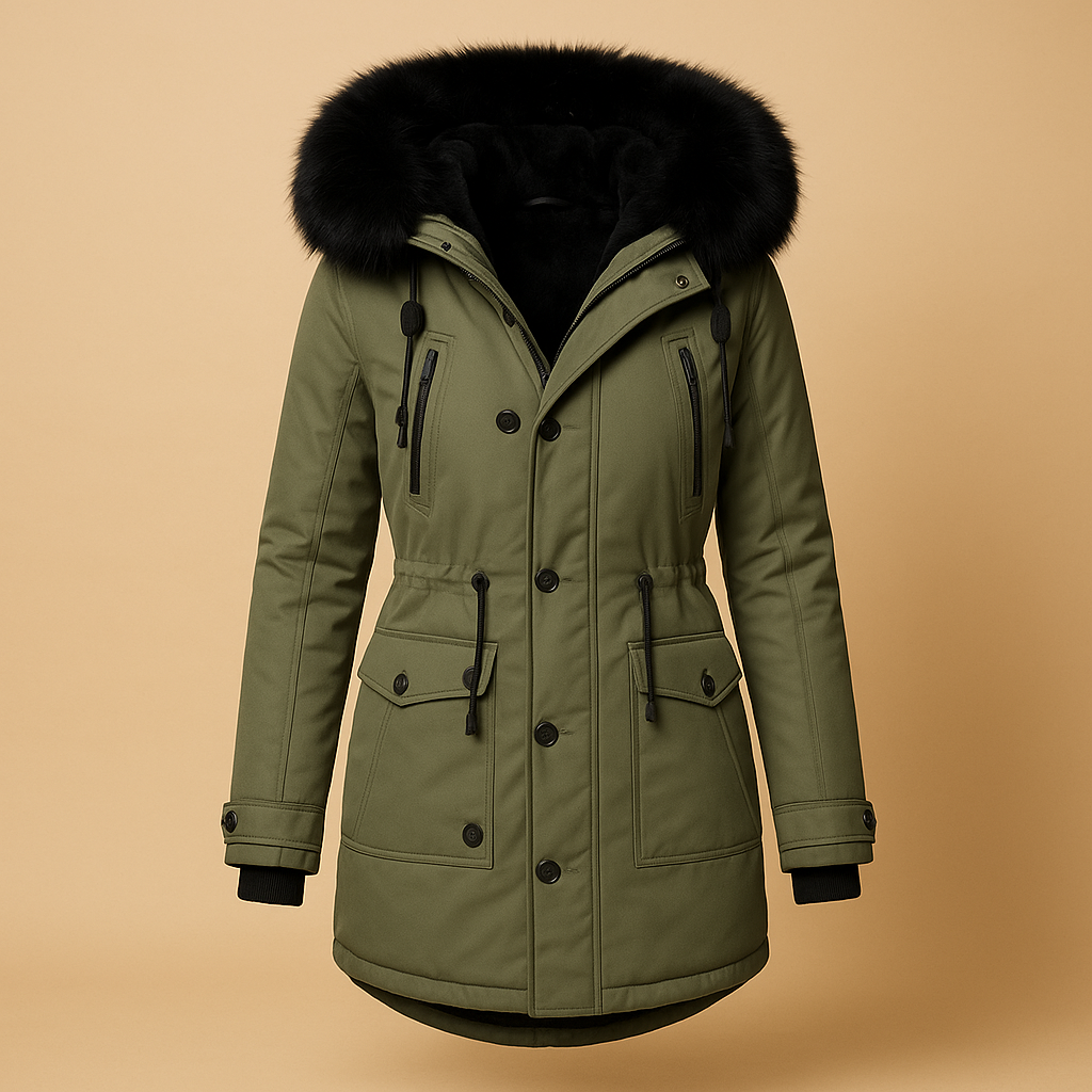Long Waterproof Winter Coat for Women with Faux Fur Hood - Stylish and Warm Outerwear for Cold Weather Green