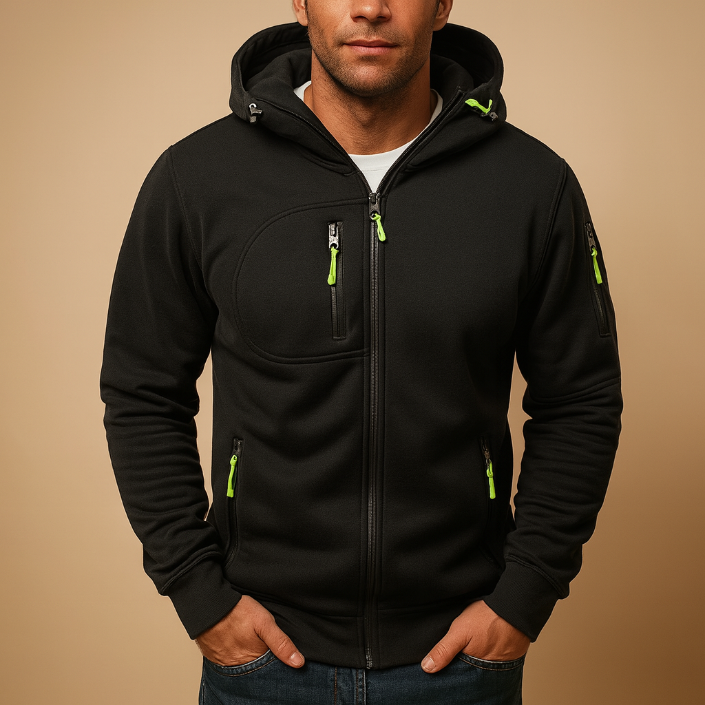 Men's Adjustable Hood Zip Hoodie - Comfortable Cotton Blend Casual Wear