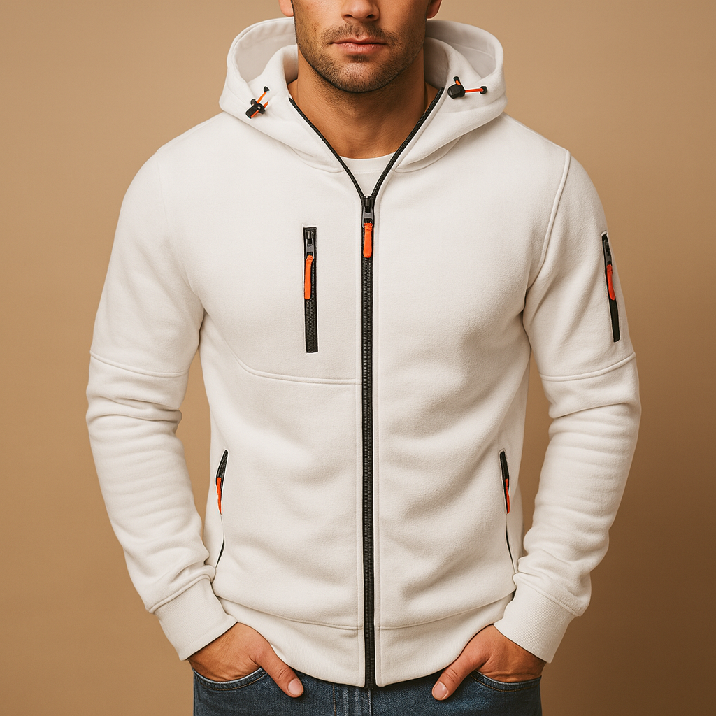 Men's Adjustable Hood Zip Hoodie - Comfortable Cotton Blend Casual Wear