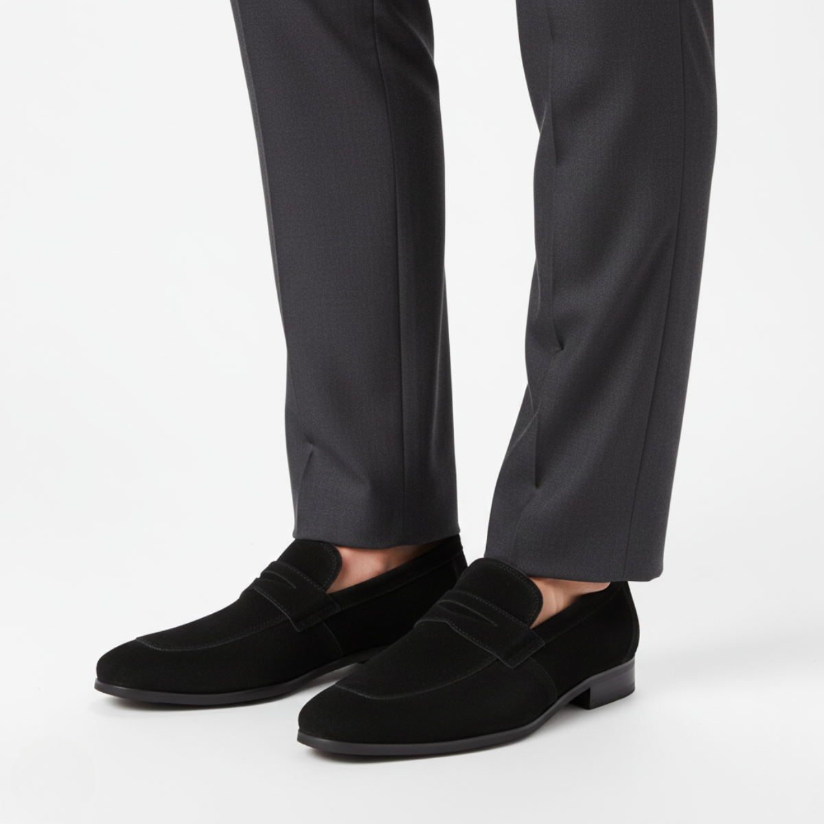 Men's Black Suede Penny Loafers