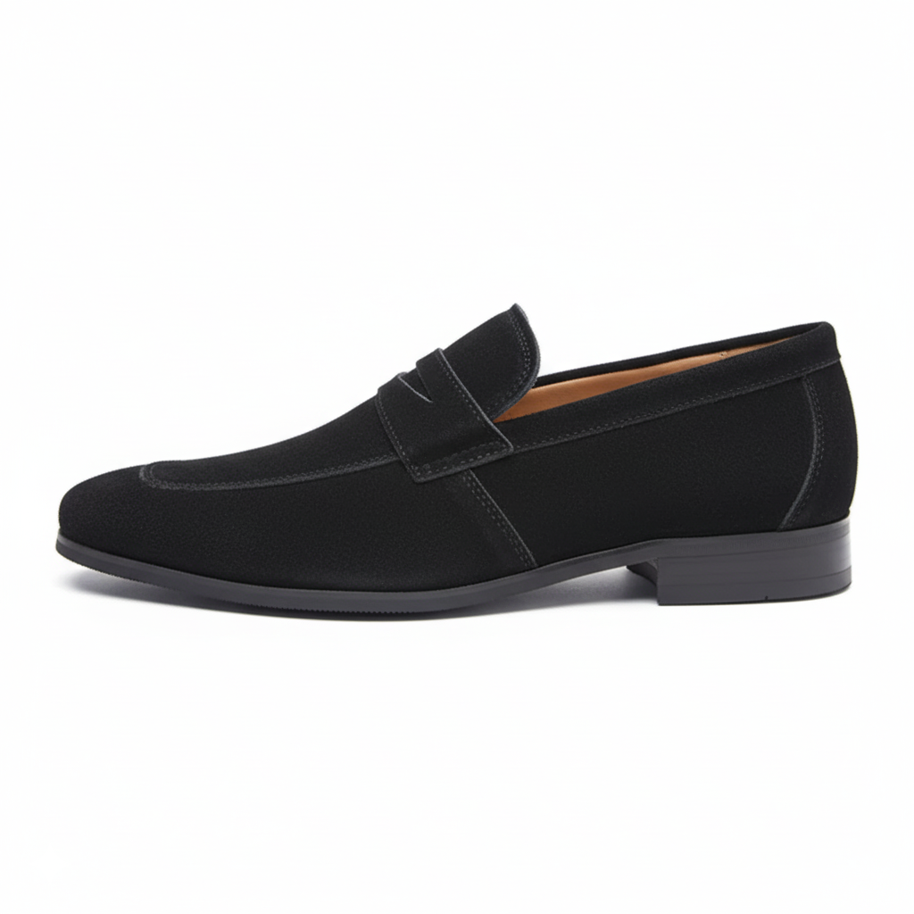 Men's Black Suede Penny Loafers