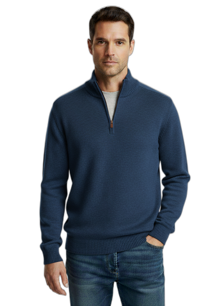 Men's Cashmere Sweater with Zipper - Soft, Stylish Knitwear for Casual or Formal Wear Blue