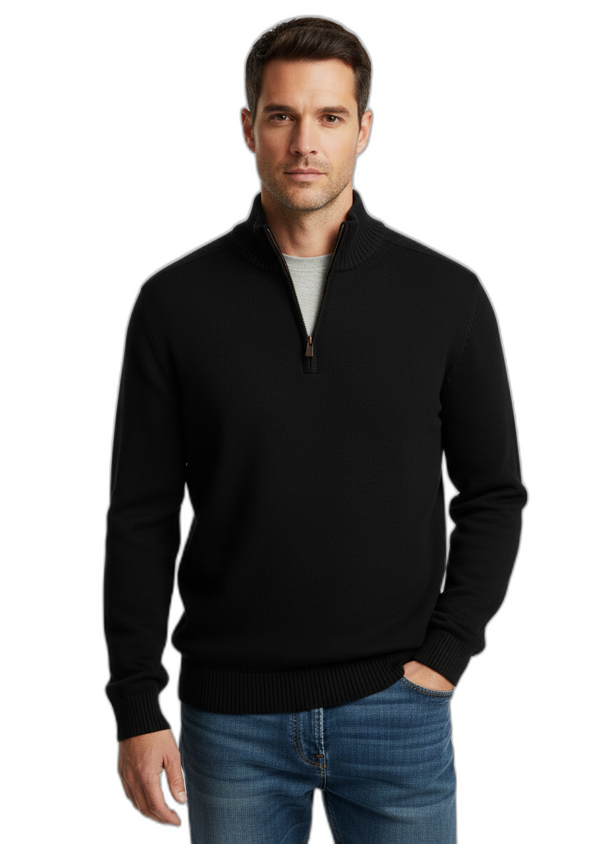 Men's Cashmere Sweater with Zipper - Soft, Stylish Knitwear for Casual or Formal Wear Black