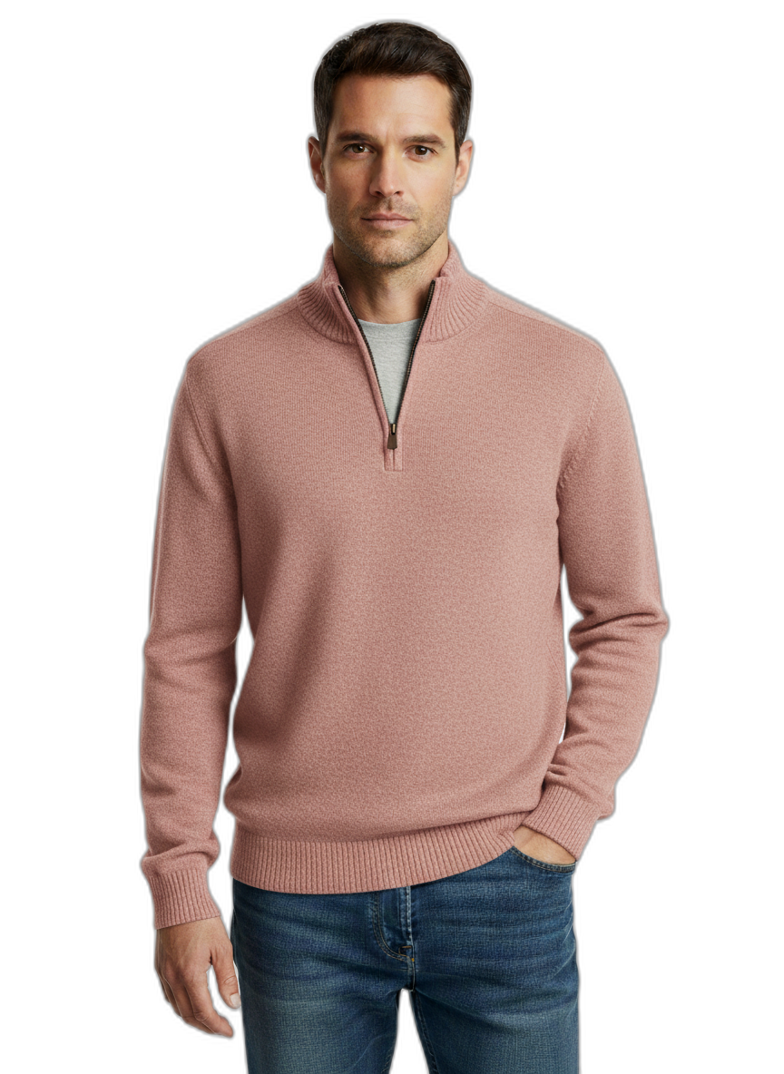 Men's Cashmere Sweater with Zipper - Soft, Stylish Knitwear for Casual or Formal Wear Pink