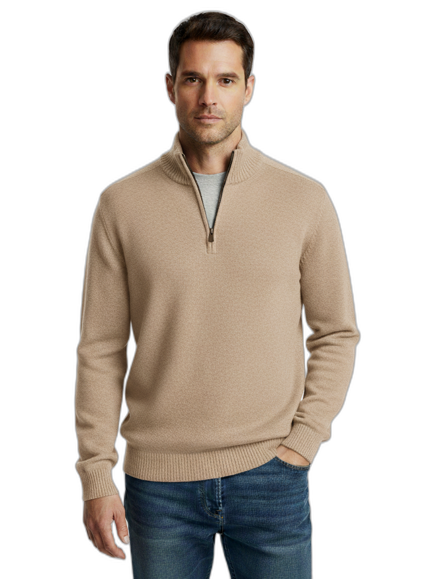 Men's Cashmere Sweater with Zipper - Soft, Stylish Knitwear for Casual or Formal Wear Khaki