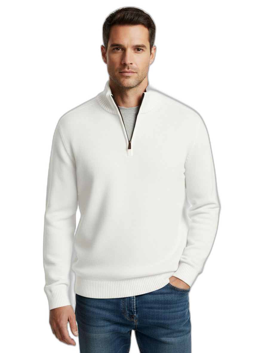 Men's Cashmere Sweater with Zipper - Soft, Stylish Knitwear for Casual or Formal Wear White