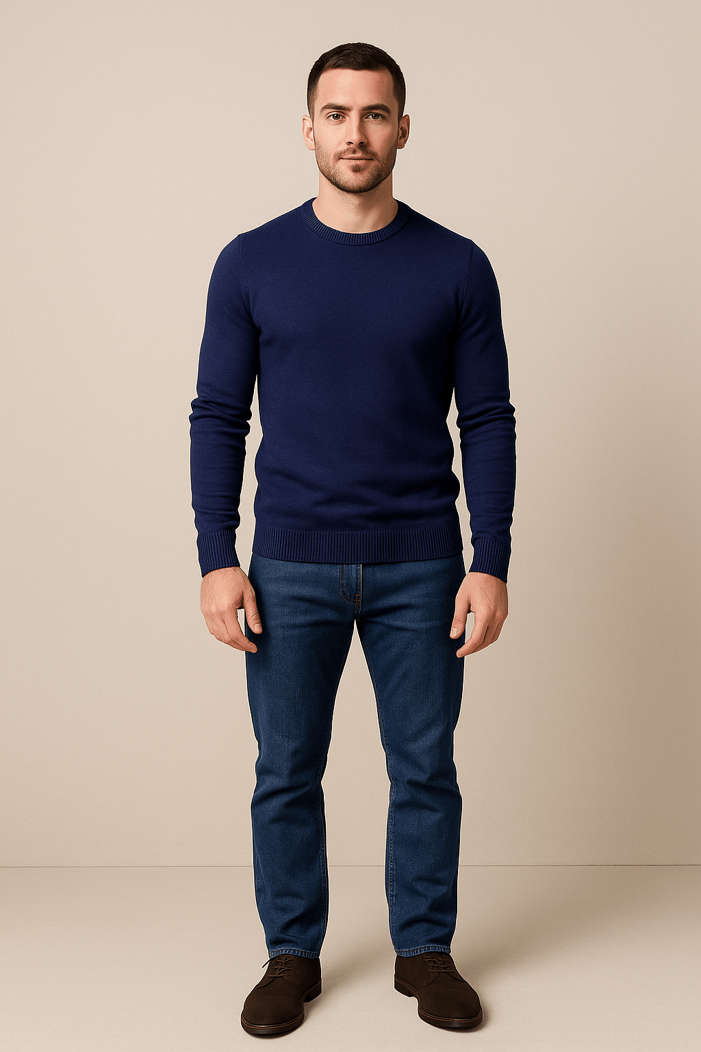 Men's Crew Neck Sweater - Soft Knit Fabric, Regular Fit, Casual Wear Blue