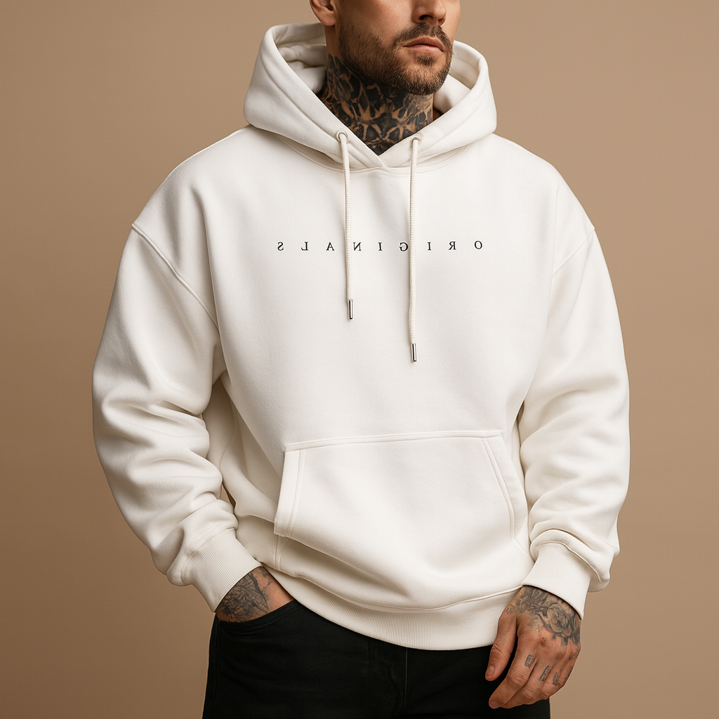 Men's Hooded Sweatshirt - Soft Cotton Blend - Modern Fit - Casual Wear for Everyday Comfort White