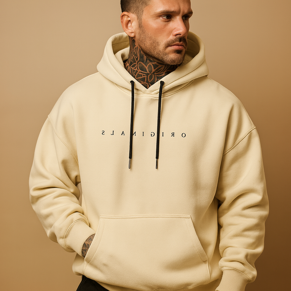 Men's Hooded Sweatshirt - Soft Cotton Blend - Modern Fit - Casual Wear for Everyday Comfort Beige