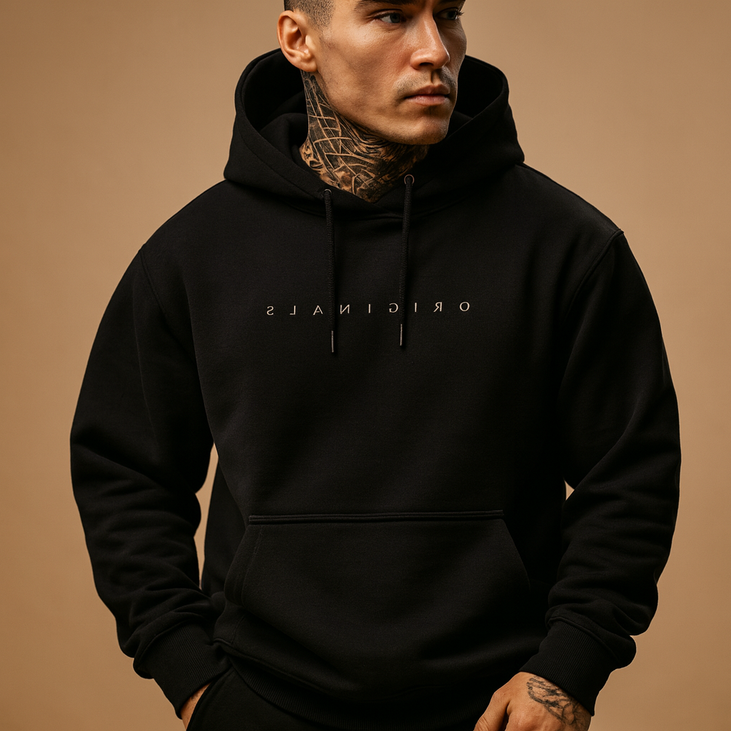 Men's Hooded Sweatshirt - Soft Cotton Blend - Modern Fit - Casual Wear for Everyday Comfort Black