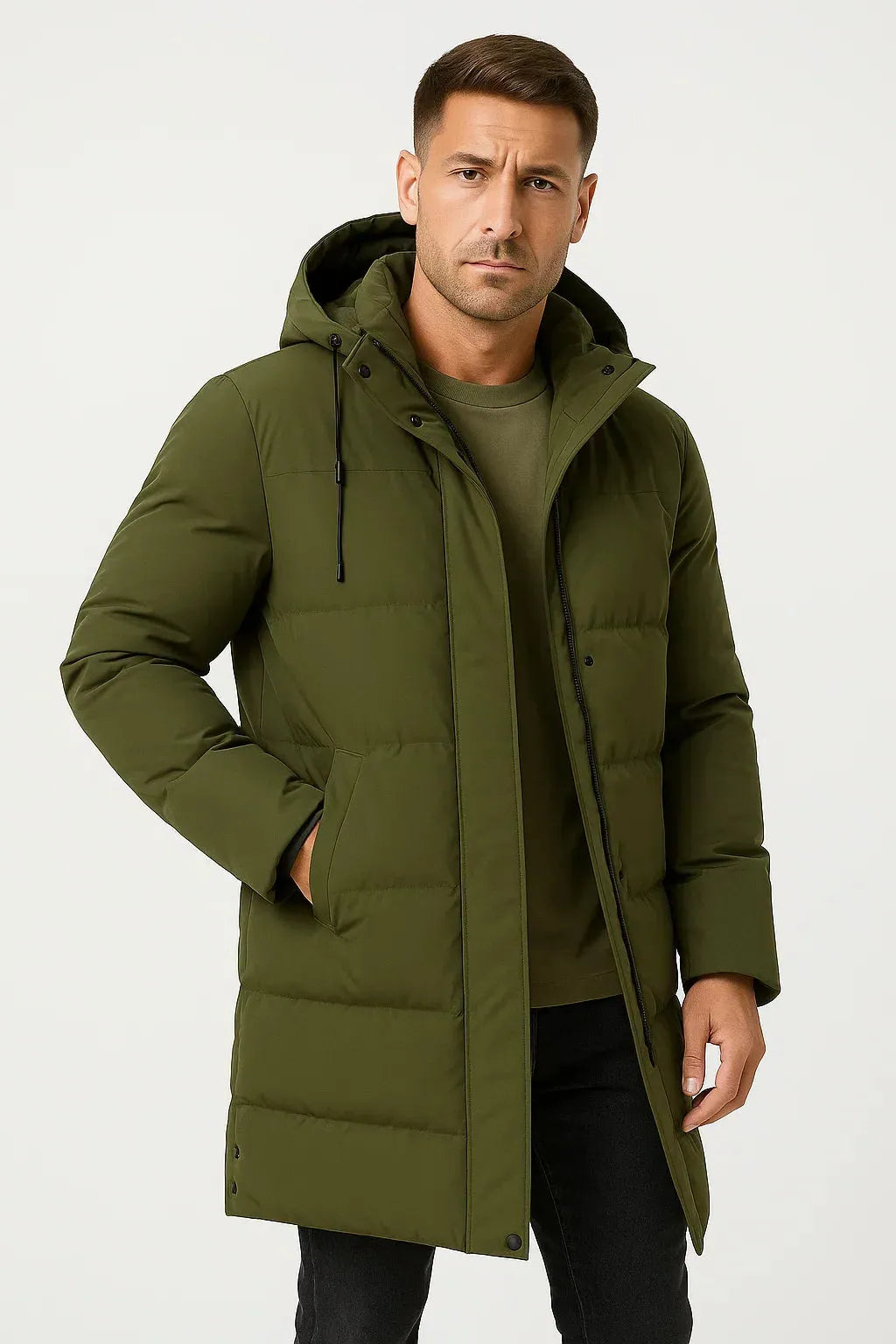 Men's Insulated Waterproof Puffer Jacket - Warm Winter Coat for Outdoor Activities Army Green