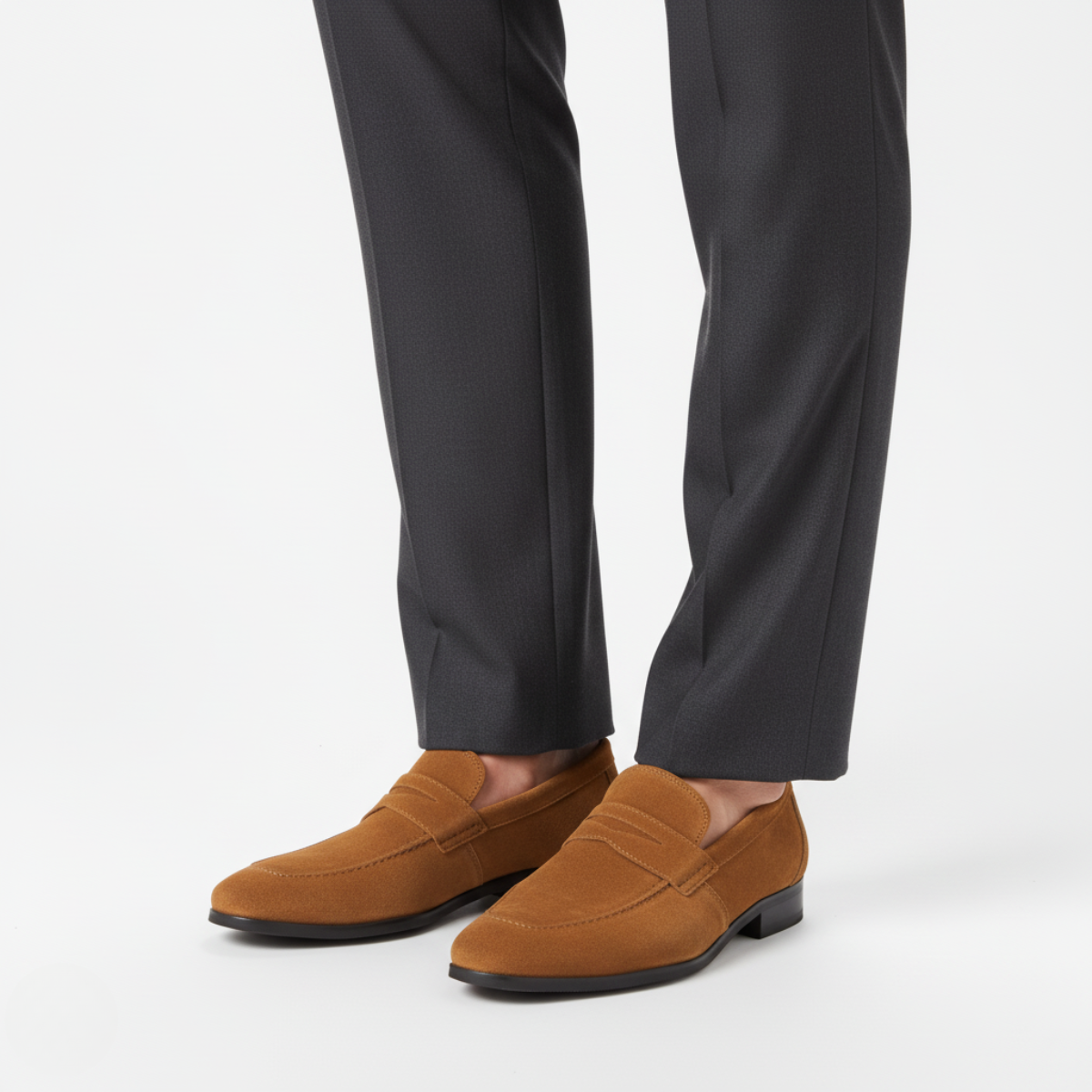 Men's Khaki Suede Penny Loafers