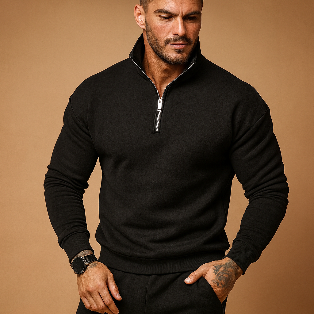 Men's Knitted Half Zip Jumper - Pullover Sweater for Autumn and Winter Wear Black