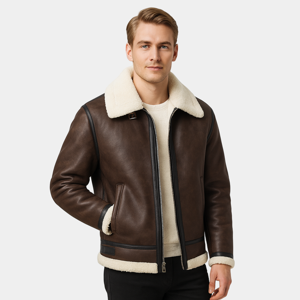 Men's Leather Aviator Jacket - Classic Design, Durable Genuine Leather, Perfect for Casual Wear and Outdoor Activities
