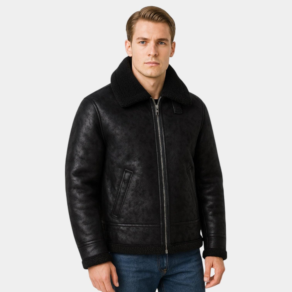 Men's Leather Aviator Jacket - Classic Design, Durable Genuine Leather, Perfect for Casual Wear and Outdoor Activities
