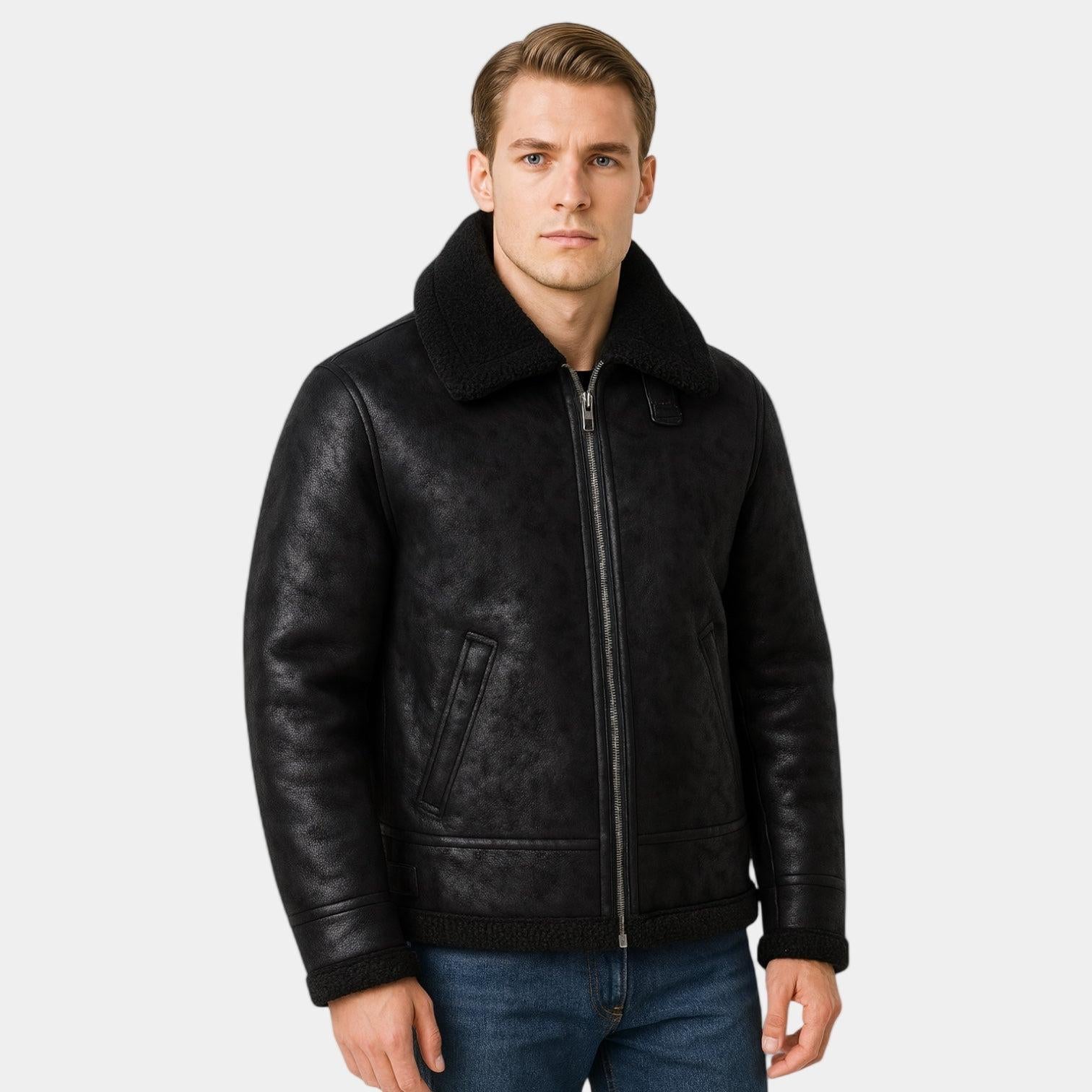 Men's Leather Aviator Jacket - Classic Design, Durable Genuine Leather, Perfect for Casual Wear and Outdoor Activities