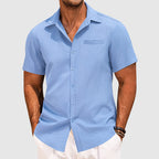 Men's Lightweight Polyester Short Sleeve Button-Down Shirt for Casual Summer Wear