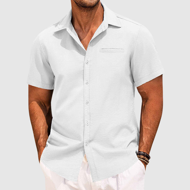 Men's Lightweight Polyester Short Sleeve Button-Down Shirt for Casual Summer Wear