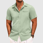 Men's Lightweight Polyester Short Sleeve Button-Down Shirt for Casual Summer Wear