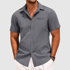 Men's Lightweight Polyester Short Sleeve Button-Down Shirt for Casual Summer Wear