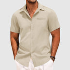 Men's Lightweight Polyester Short Sleeve Button-Down Shirt for Casual Summer Wear