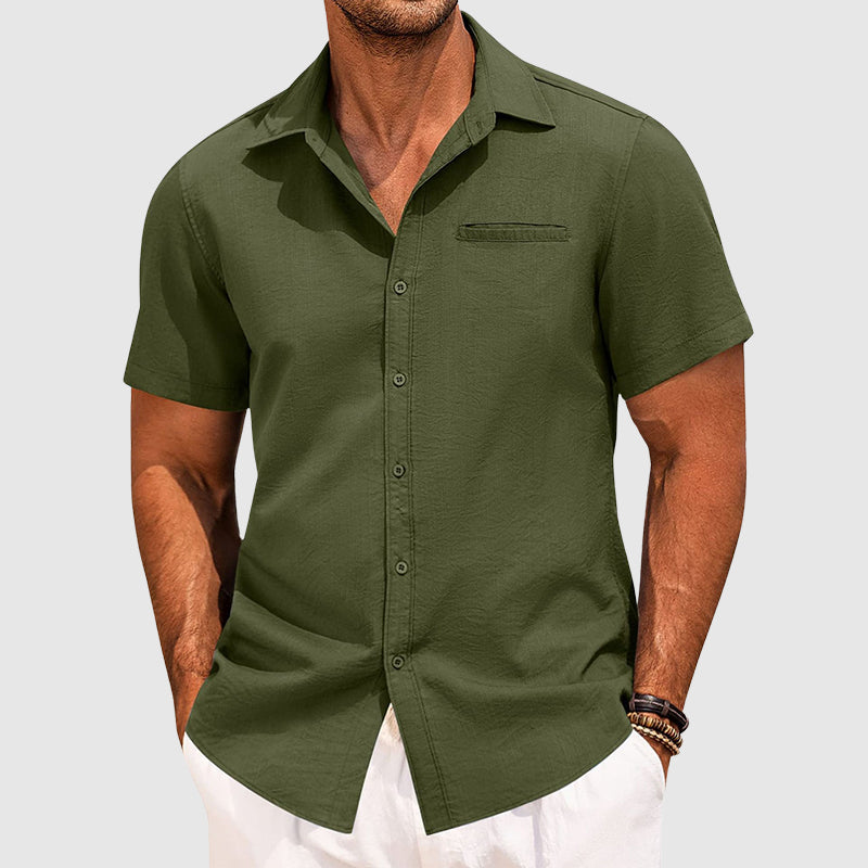 Men's Lightweight Polyester Short Sleeve Button-Down Shirt for Casual Summer Wear