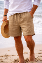Men's Linen Blend Drawstring Shorts for Casual Wear and Comfort