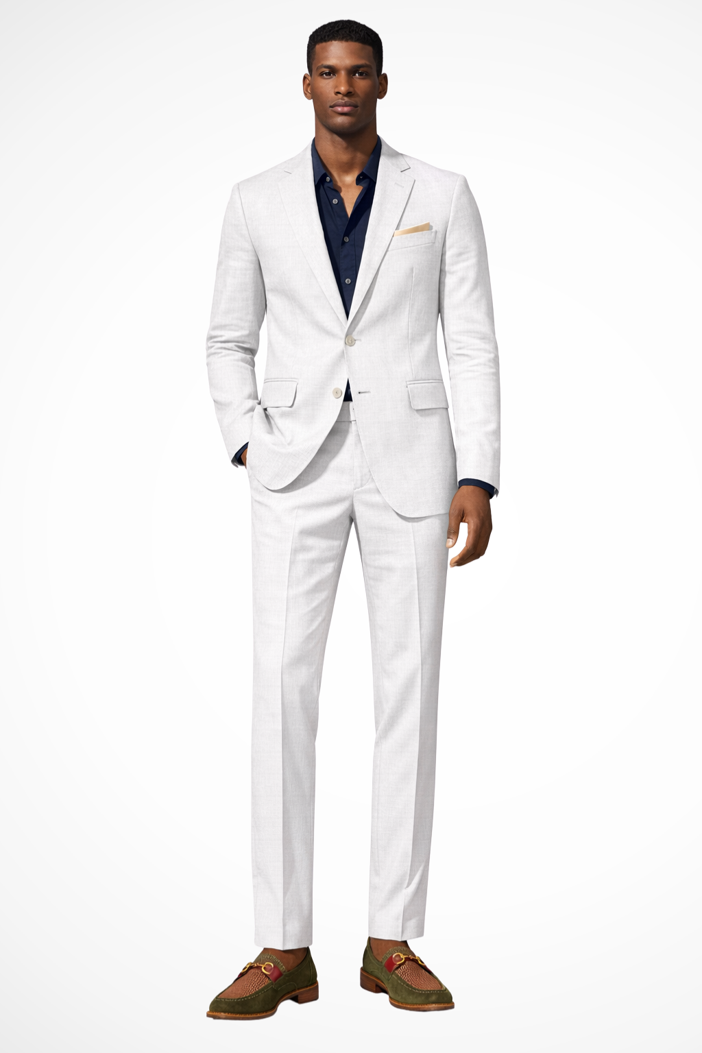 Men's Linen Notch Lapel Summer Wedding Suit - Single Breasted Design