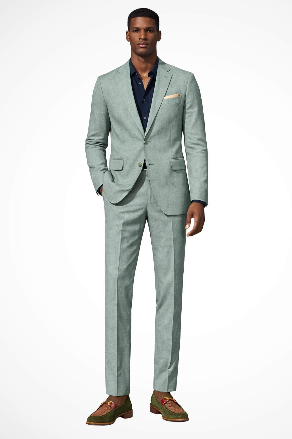 Men's Linen Notch Lapel Summer Wedding Suit - Single Breasted Design
