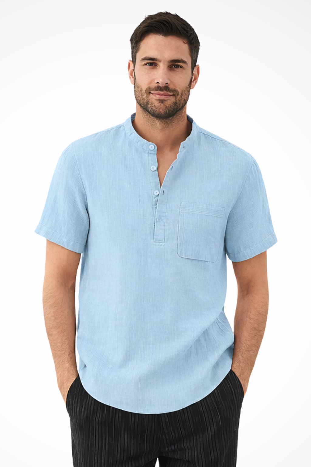 Men's Linen Short Sleeve Summer Shirt - Casual Lightweight Summer Wear