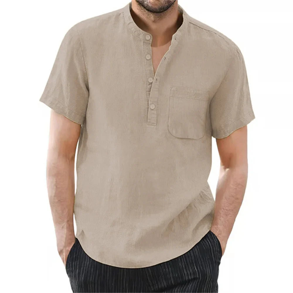 Men's Linen Short Sleeve Summer Shirt - Casual Lightweight Summer Wear