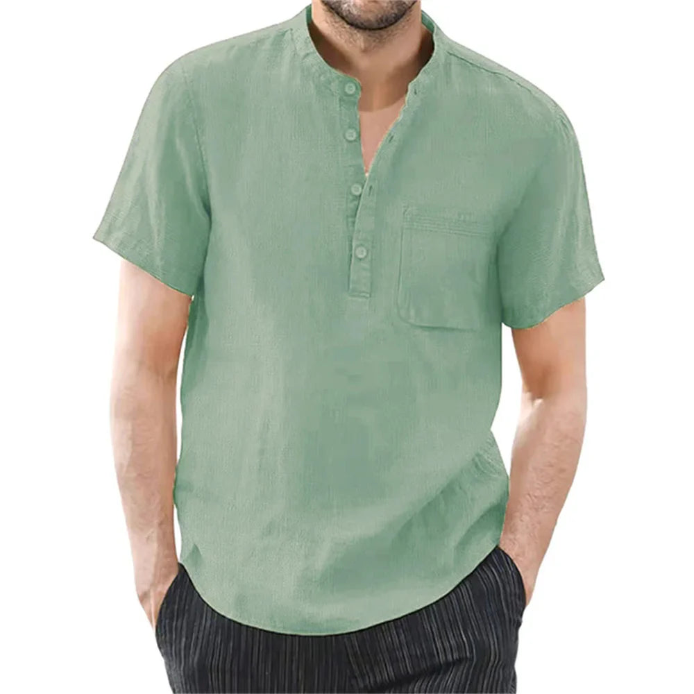 Men's Linen Short Sleeve Summer Shirt - Casual Lightweight Summer Wear