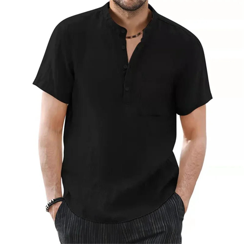 Men's Linen Short Sleeve Summer Shirt - Casual Lightweight Summer Wear