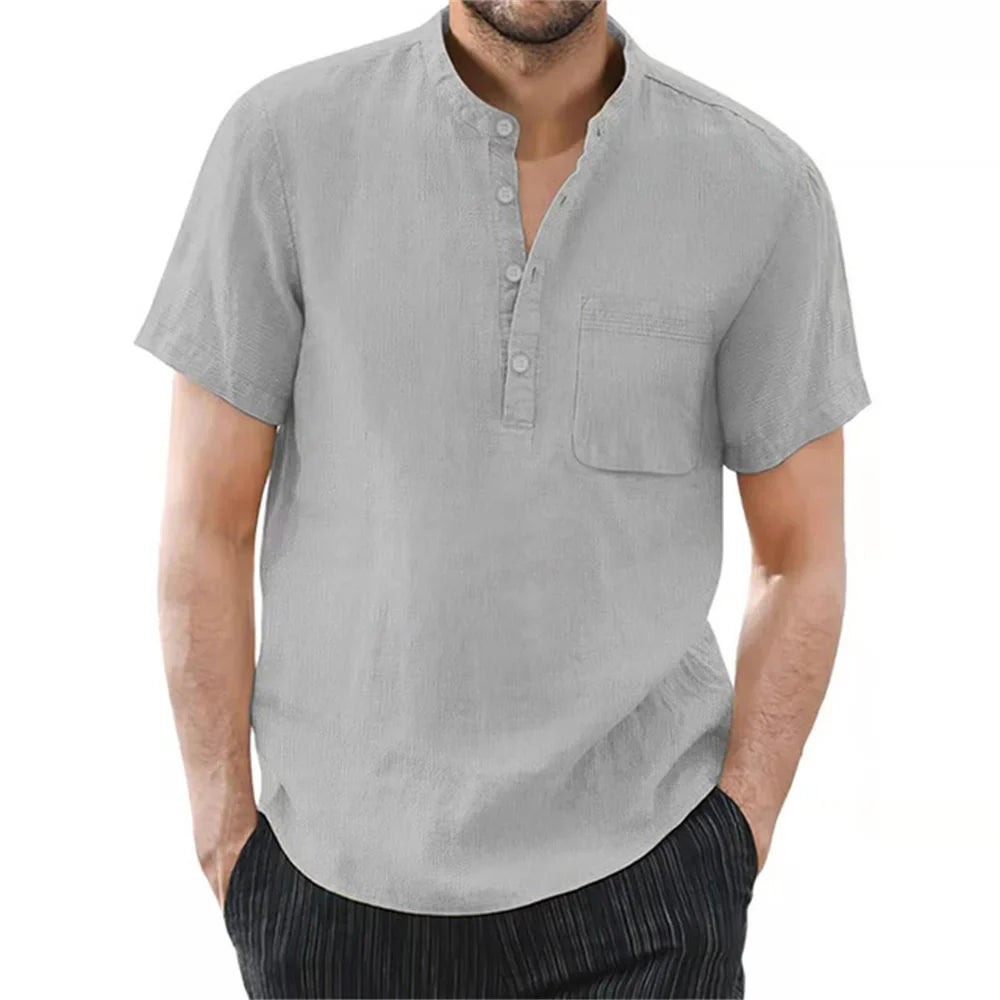 Men's Linen Short Sleeve Summer Shirt - Casual Lightweight Summer Wear