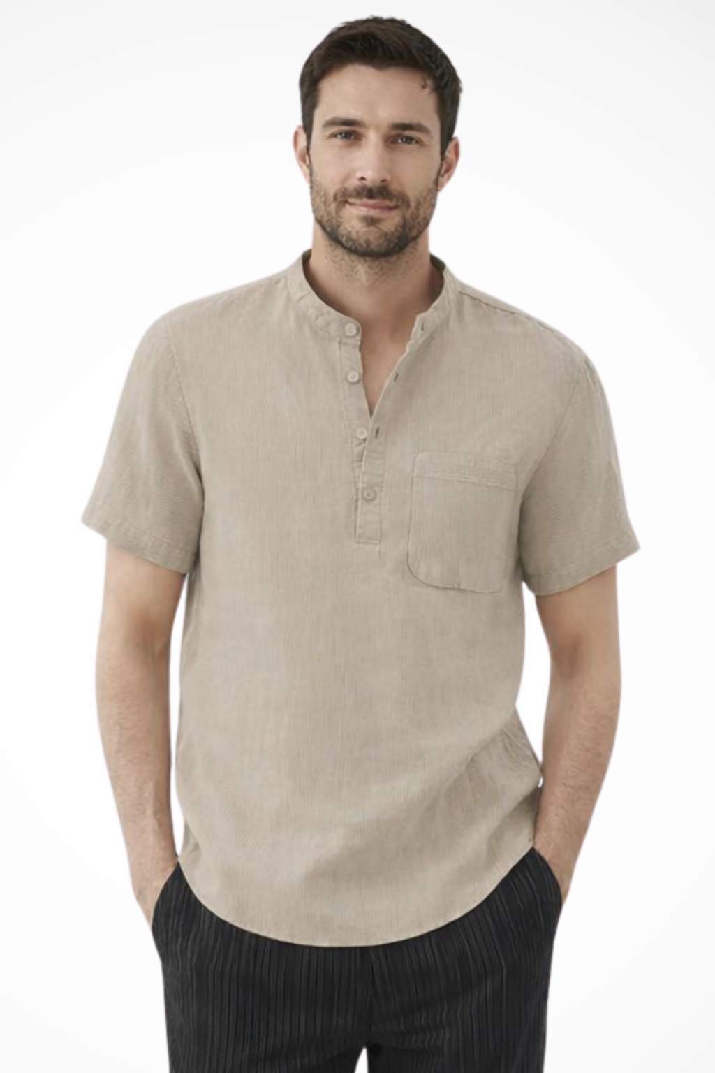 Men's Linen Short Sleeve Summer Shirt - Casual Lightweight Summer Wear