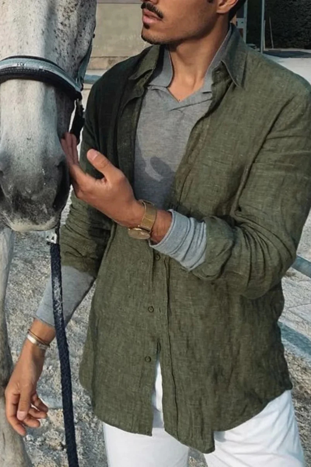 Men's Long Sleeve Linen Button Down Shirt | Relaxed Fit Casual Wear