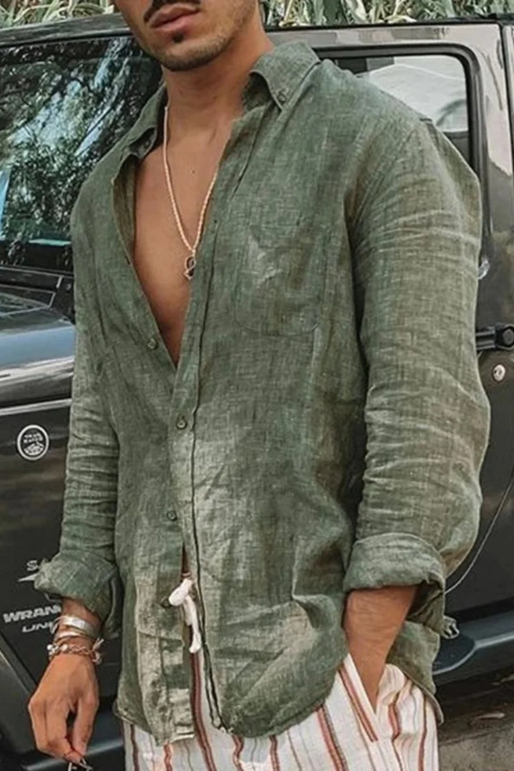 Men's Long Sleeve Linen Button Down Shirt | Relaxed Fit Casual Wear