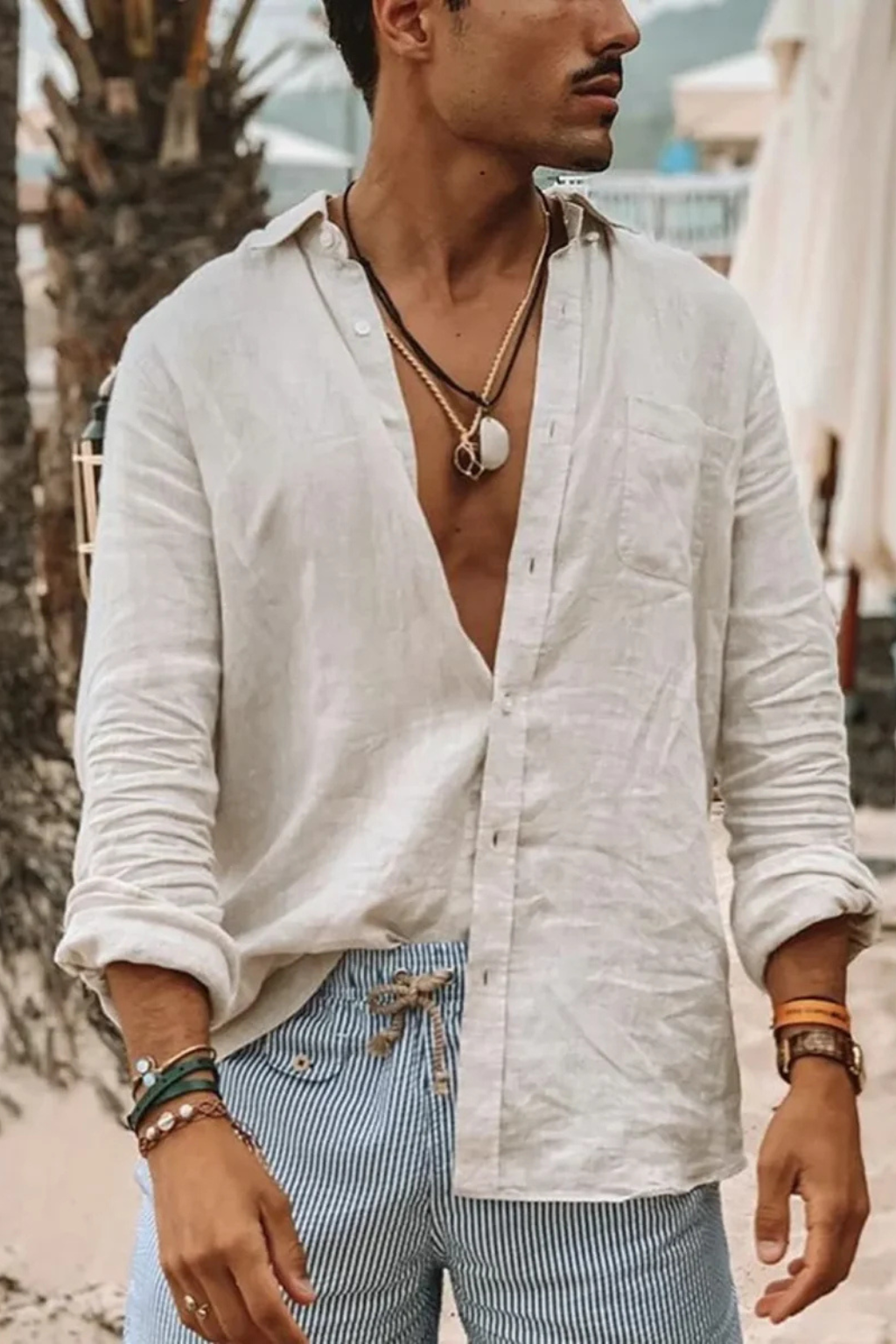 Men's Long Sleeve Linen Button Down Shirt | Relaxed Fit Casual Wear