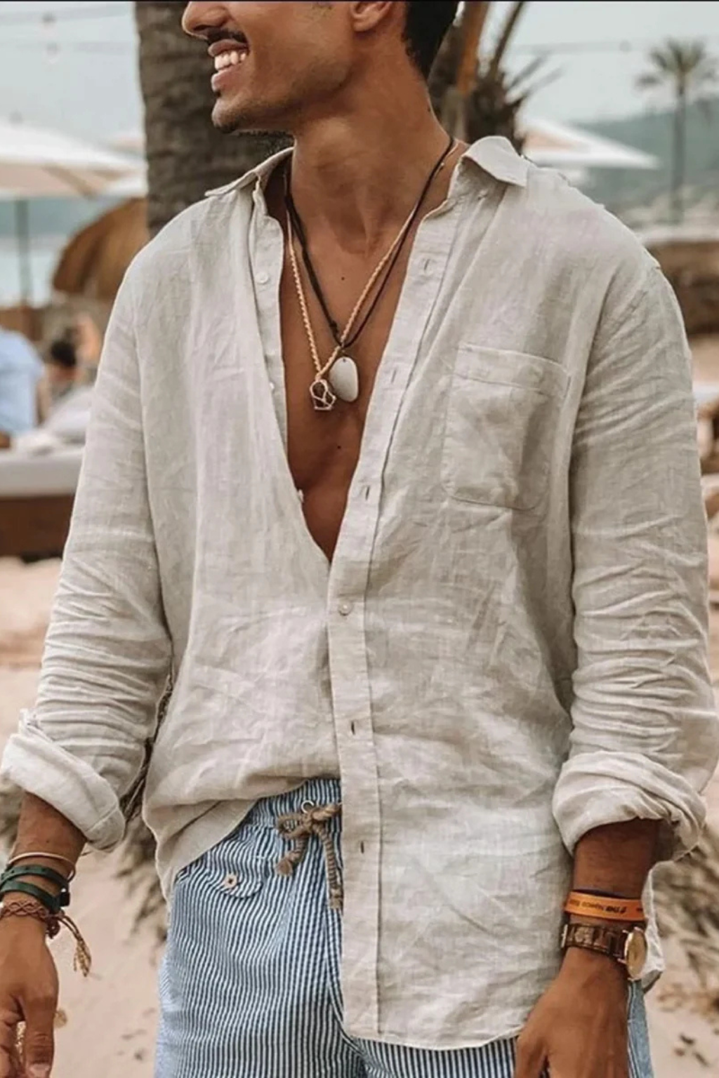 Men's Long Sleeve Linen Button Down Shirt | Relaxed Fit Casual Wear