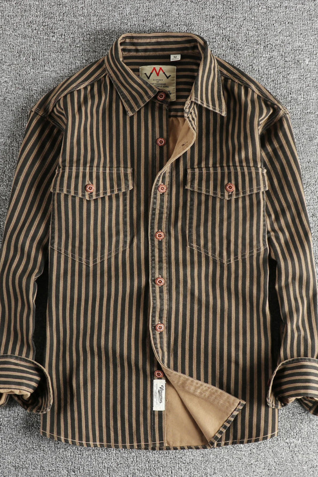 Men's Loose Fit Long Sleeve Washed Striped Shirt for Casual Wear