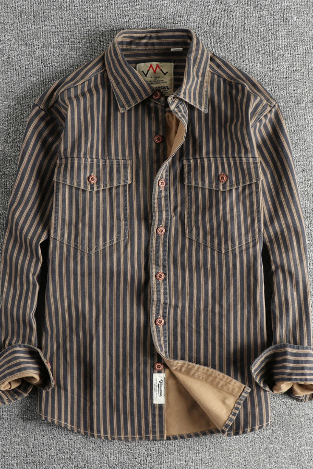 Men's Loose Fit Long Sleeve Washed Striped Shirt for Casual Wear