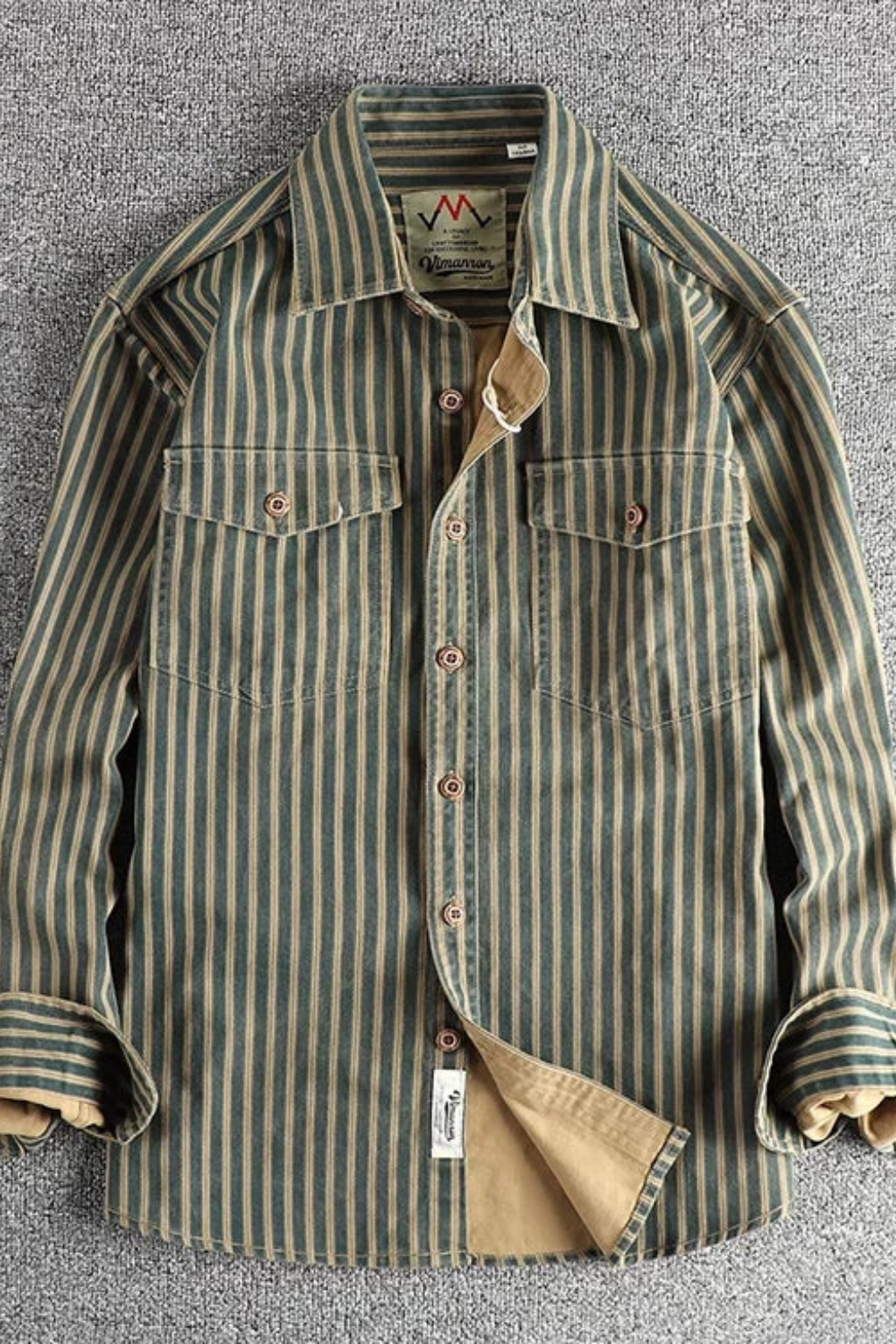 Men's Loose Fit Long Sleeve Washed Striped Shirt for Casual Wear