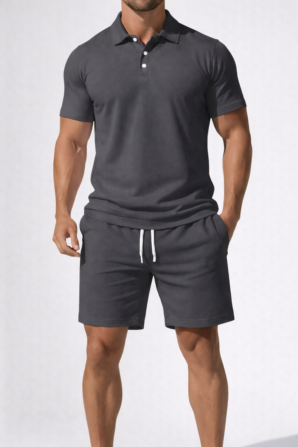 Men's Short Sleeve Polo Shirt and Drawstring Shorts Summer Outfit Set