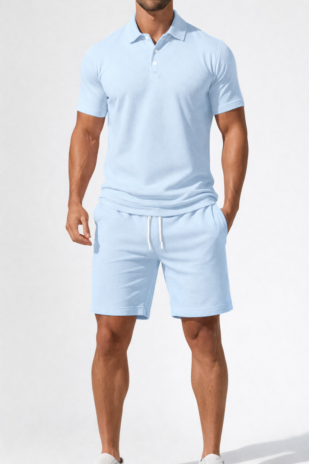 Men's Short Sleeve Polo Shirt and Drawstring Shorts Summer Outfit Set