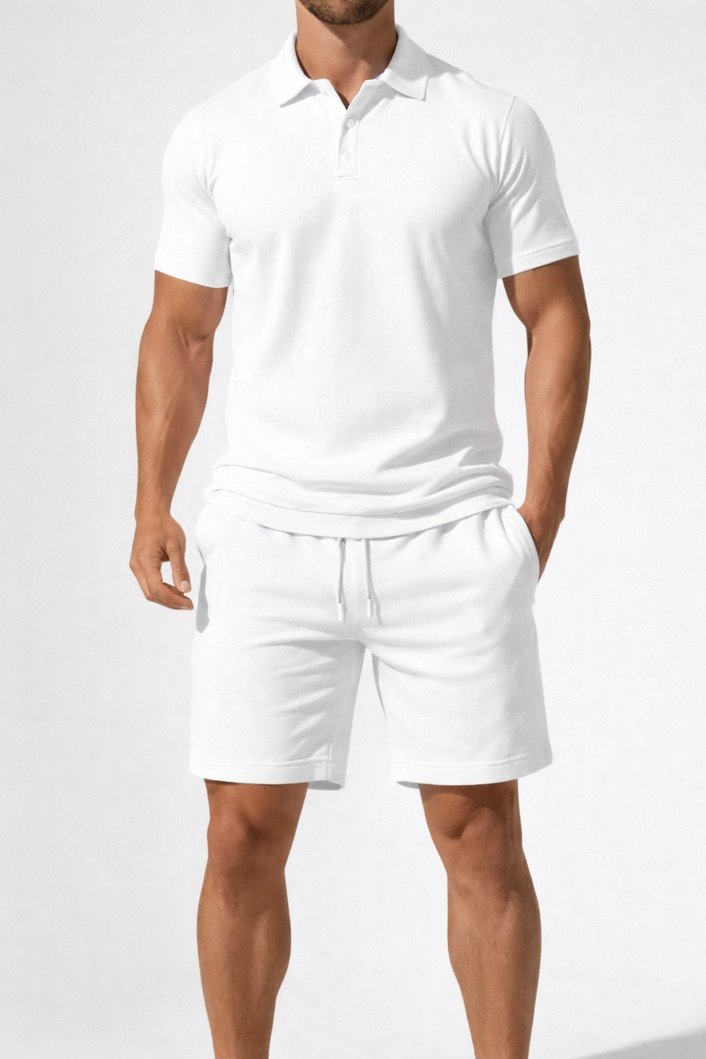 Men's Short Sleeve Polo Shirt and Drawstring Shorts Summer Outfit Set