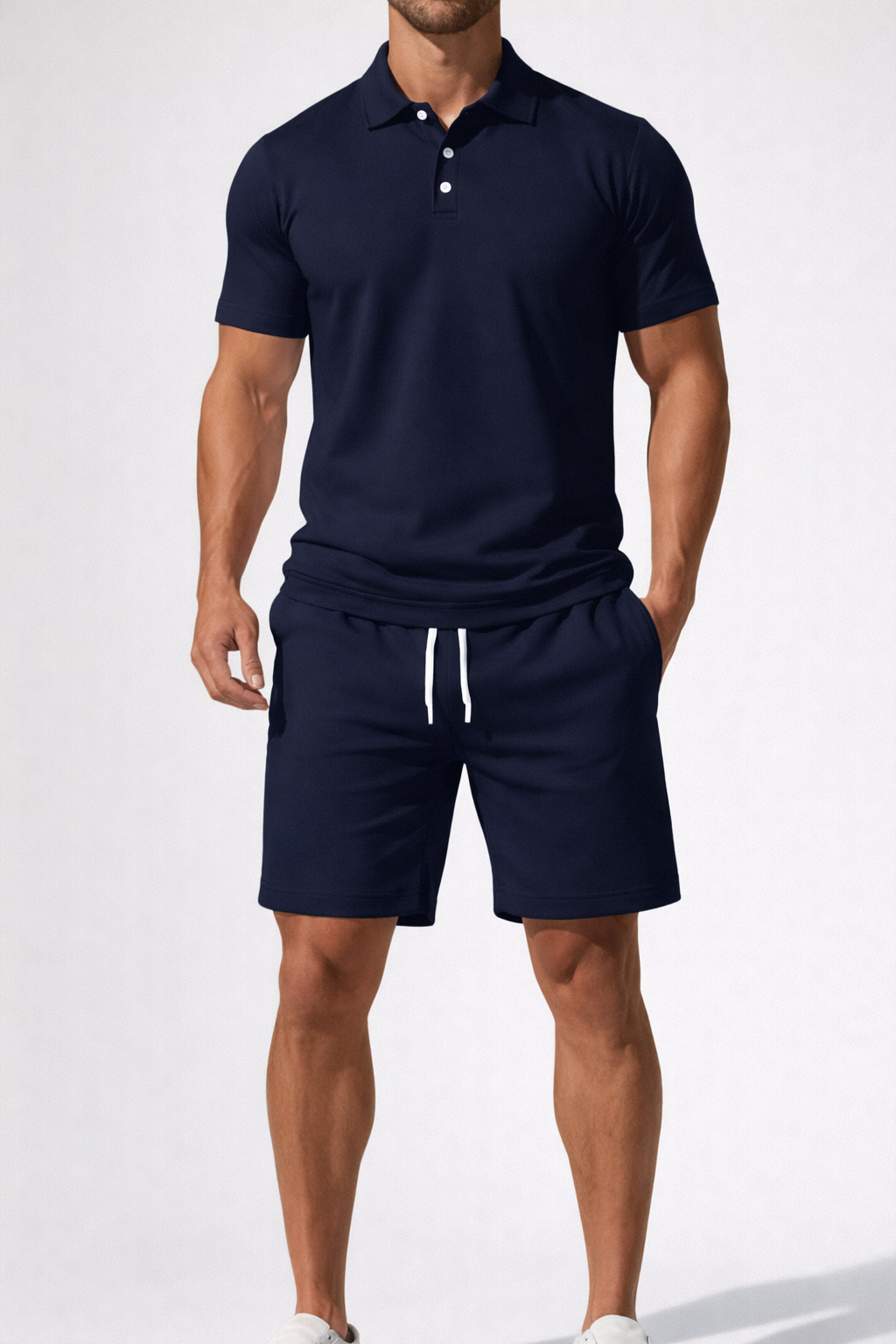 Men's Short Sleeve Polo Shirt and Drawstring Shorts Summer Outfit Set