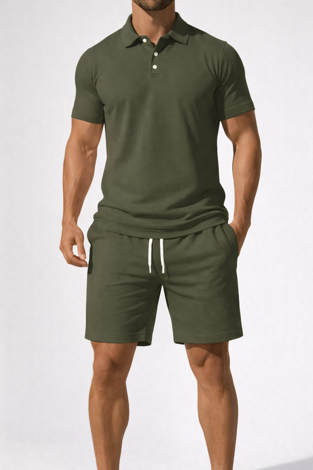Men's Short Sleeve Polo Shirt and Drawstring Shorts Summer Outfit Set